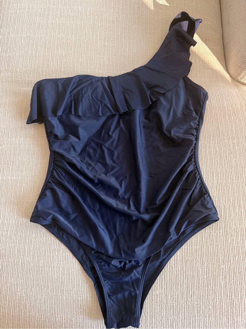 Maternity One-Shoulder Navy Ruffle One-Piece Swimsuit Large